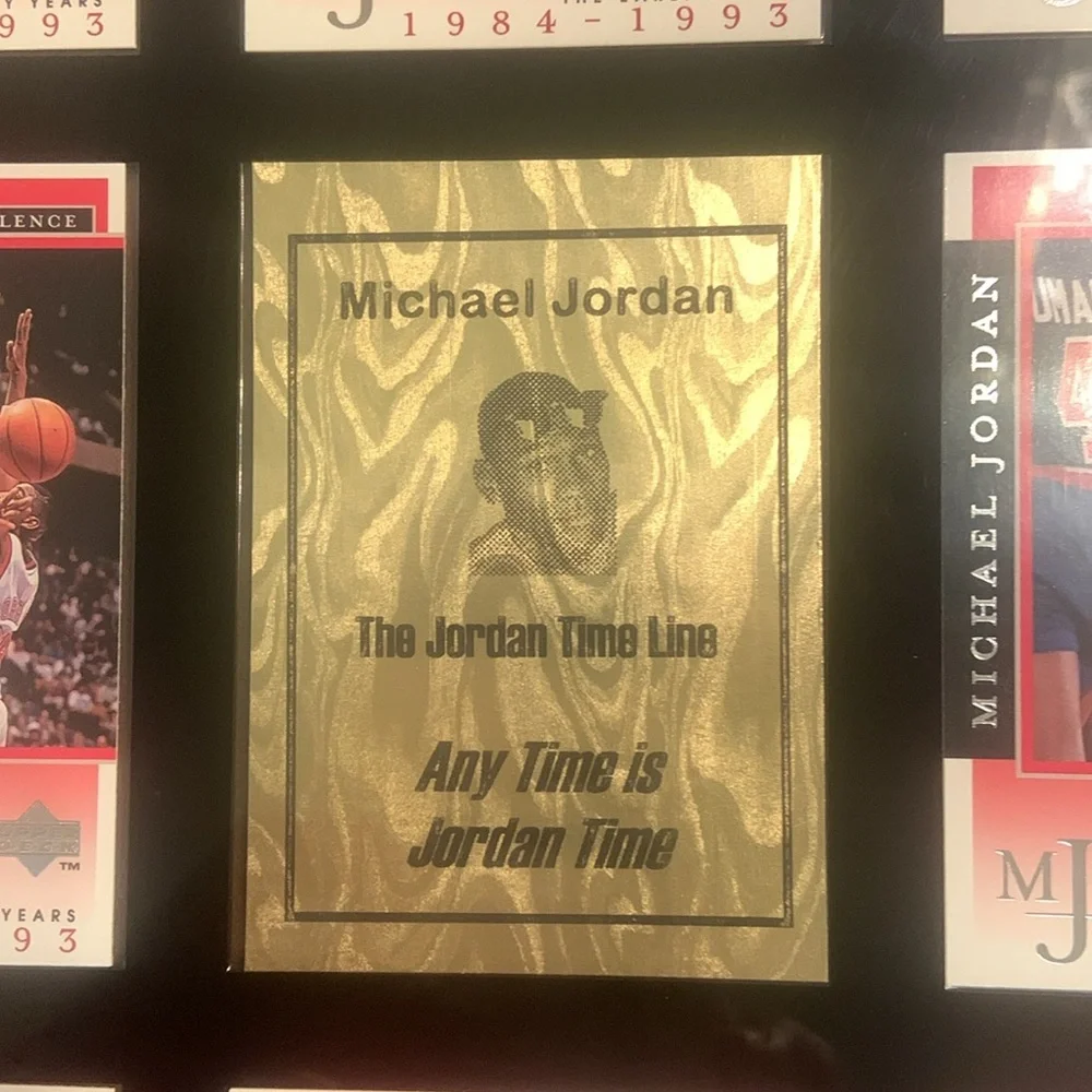 Michael Jordan 🏀 Timeline Card Display-Black & Gold Frame / Red Cards 1987-1994